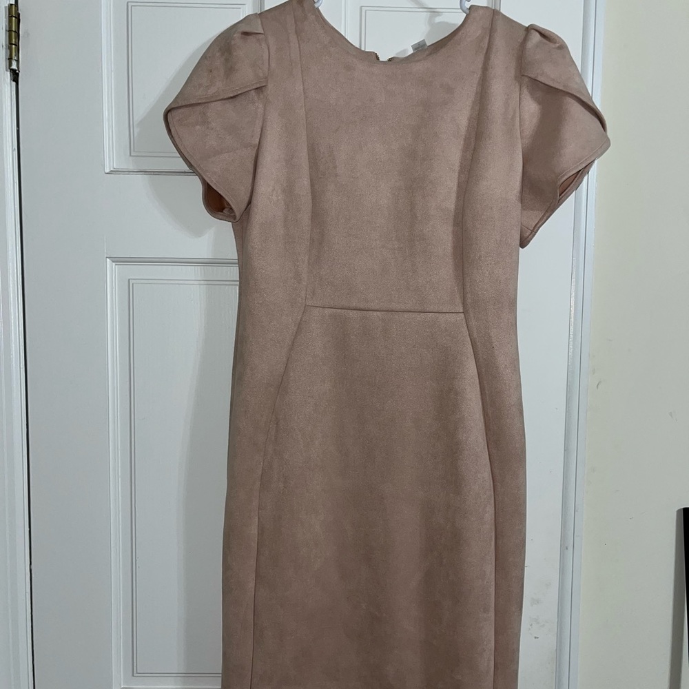 Calvin Klein Faux Leather/Suede Pink Tulip Sleeve Dress NWOT
